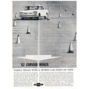 1962 Chevy Corvair Monza Family Sedan Sports Car Point of View Vintage Print Ad